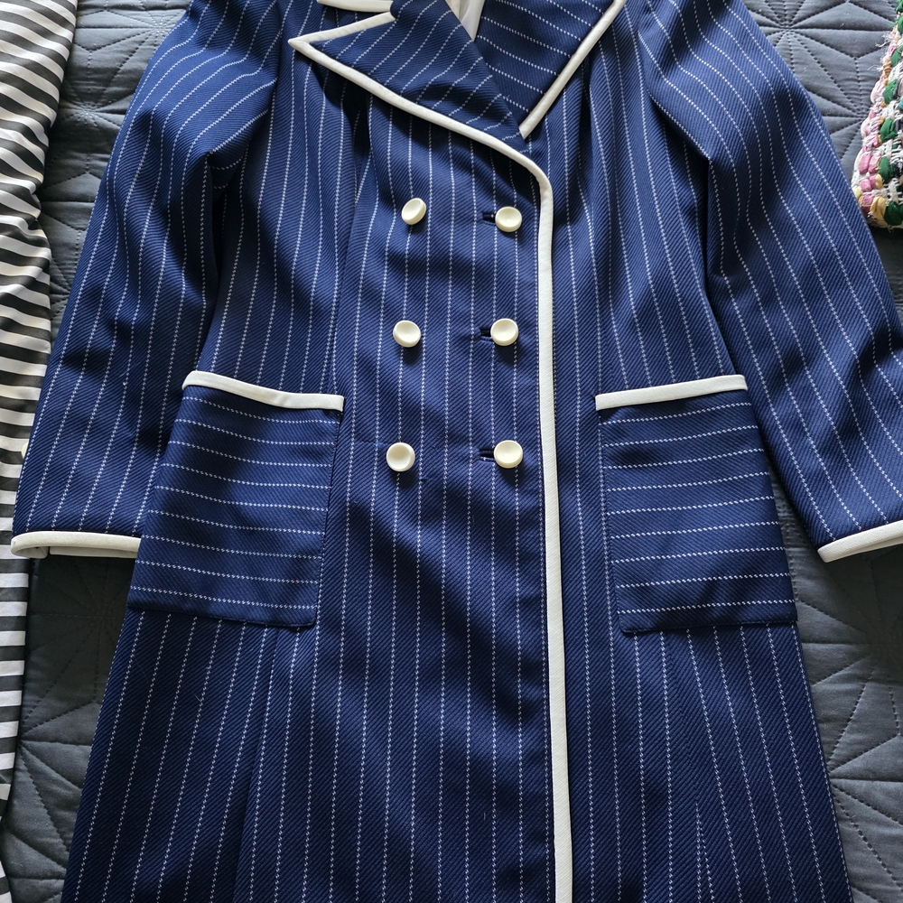 Navy Striped Double-Breasted Blazer